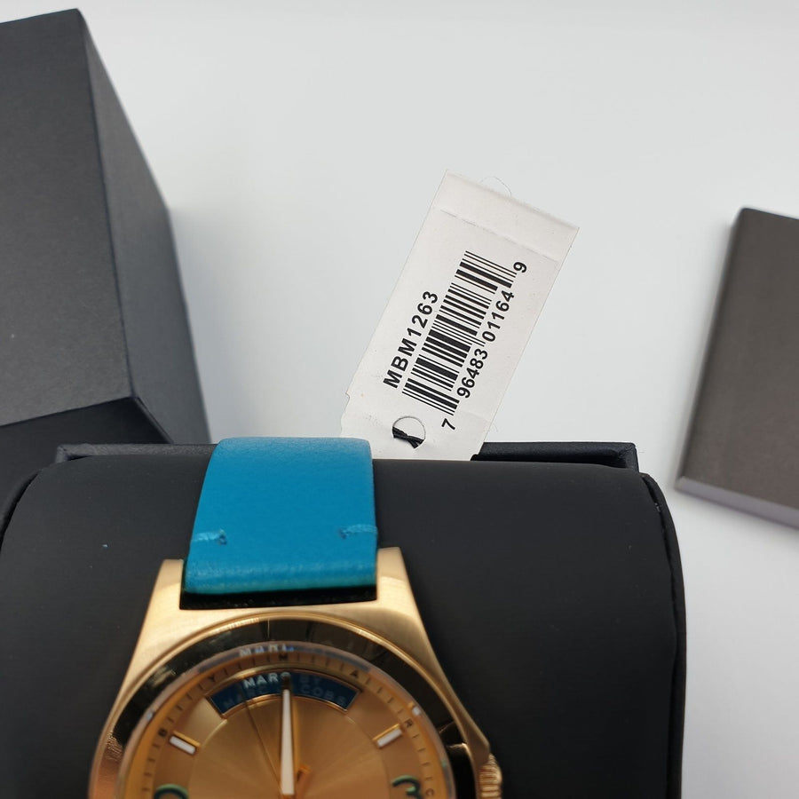 Marc Jacobs Baby Dave Gold Dial Blue Leather Strap Watch for Women - MBM1263