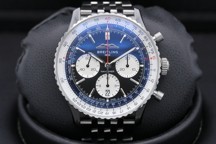 Breitling Navitimer B01 Chronograph 43 Black Dial Silver Steel Strap Watch for Men - AB0138211B1A1