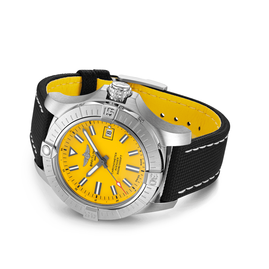 Breitling Avenger Automatic 45 Seawolf Yellow Dial Black Nylon Strap Watch for Men - A17319101I1X1