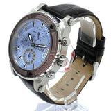 Guess Pinnacle Chronograph Quartz Blue Dial Brown Leather Strap Watch For Men - W0673G1