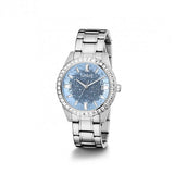 Guess Glitter Burst Diamonds Blue Dial Silver Steel Strap Watch for Women - GW0405L1