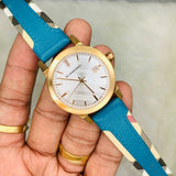 Burberry The City Gold Dial Turquoise Leather Strap Watch for Women - BU9018