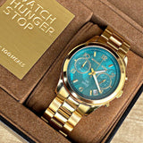 Michael Kors Runway Hunger Stop100 Series Blue Dial Gold Steel Strap Watch for Women - MK5815