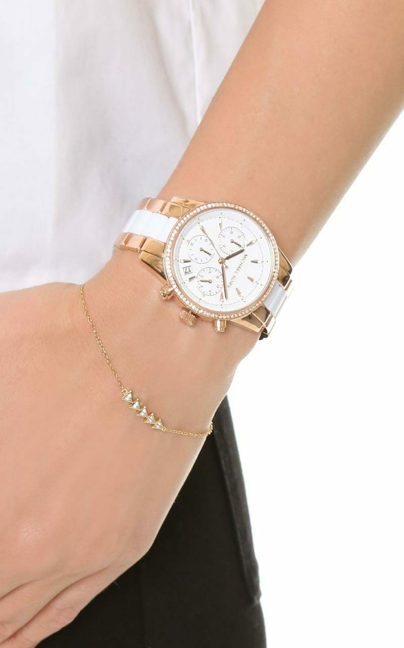 Michael Kors Ritz White Dial Two Tone Steel Strap Watch for Women - MK6324