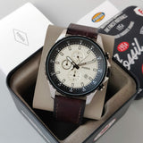 Fossil Dillinger Chronograph White Dial Brown Leather Strap Watch for Men - FS5674