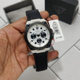 Guess Legacy White Dial Black Rubber Strap Watch For Men - W1049G3