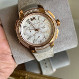 Michael Kors Sidney Chronograph White Dial Beige Leather Strap Watch For Women - MK6949