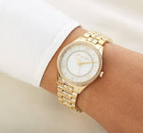 Michael Kors Lauryn Mother of Pearl White Dial Gold Steel Strap Watch for Women - MK3899