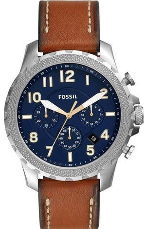 Fossil Nate Chronograph Navy Blue Dial Brown Leather Strap Watch for Men - JR1504