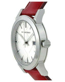 Burberry The City Silver Dial Red Leather Strap Watch for Women - BU9129