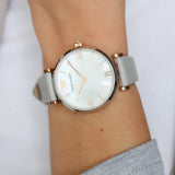 Emporio Armani Gianni T Bar Quartz Mother of Pearl Dial White Leather Strap Watch For Women - AR1965