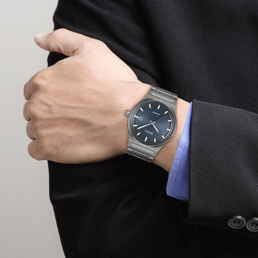 Hugo Boss Candor Automatic Blue Dial Grey Steel Strap Watch for Men - 1514119