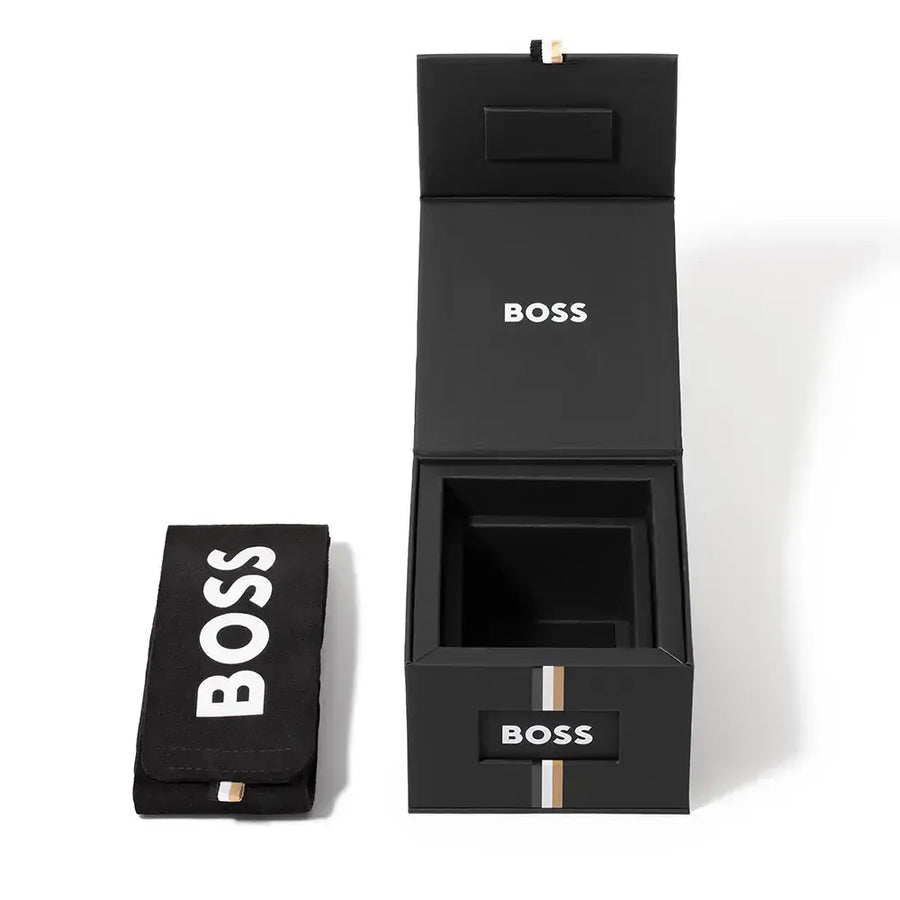 Hugo Boss Grand Prix Chronograph Black Dial Black Steel Strap Watch for Men - 1514298