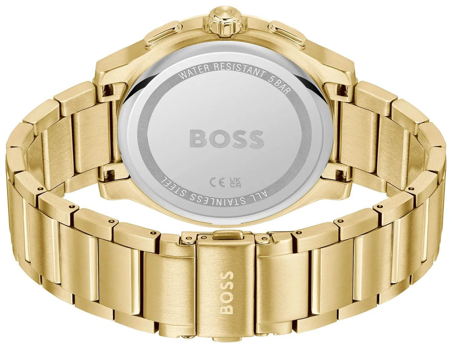 Hugo Boss Peak Chronograph Olive Green Dial Gold Steel Strap Watch for Men - 1514190