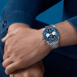 Tudor Black Bay Chrono Blue Dial Silver Steel Strap Watch for Men - M79360B-0002