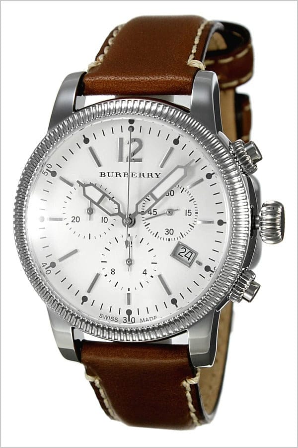Burberry Utilitarian Chronograph White Dial Brown Leather Strap Watch for Men - BU7817