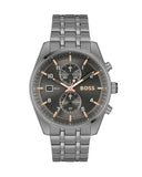 Hugo Boss Skytraveller Chronograph Gunmetal Grey Dial Grey Steel Strap Watch for Men - 1514153