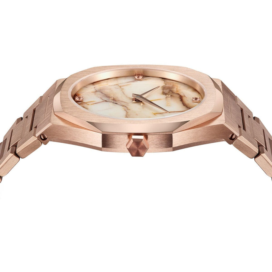 D1 Milano Ultra Thin Marble Dial Rose Gold Steel Strap Watch for Women - D1-UTBL14