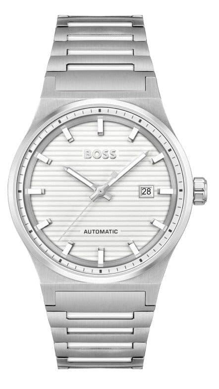 Hugo Boss Candor Automatic White Dial Silver Steel Strap Watch for Men - 1514186