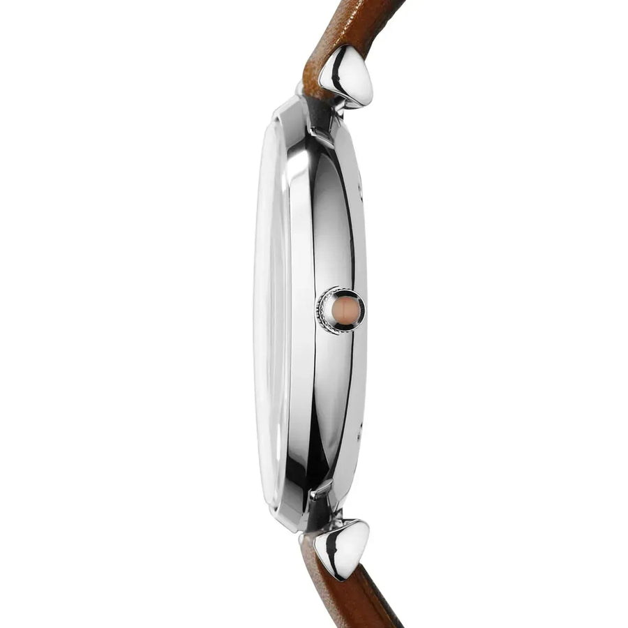 Emporio Armani Gianni Silver Dial Brown Leather Strap Watch for Men - AR1675