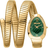 Just Cavalli Serpente Metallica Green Dial Gold Steel Strap Watch for Women - JC1L224M0045