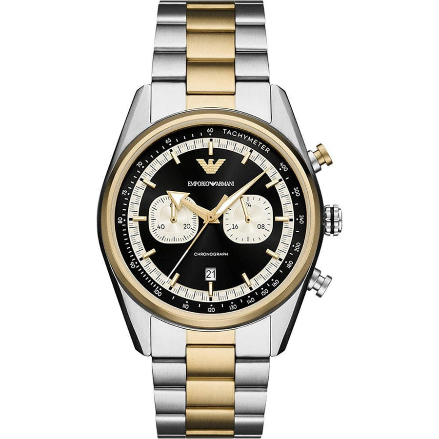 Emporio Armani Racer Chronograph Black Dial Two Tone Steel Strap Watch for Men - AR11678
