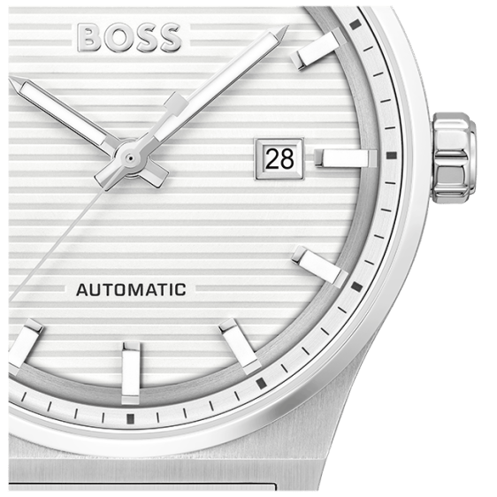 Hugo Boss Candor Automatic White Dial Silver Steel Strap Watch for Men - 1514186