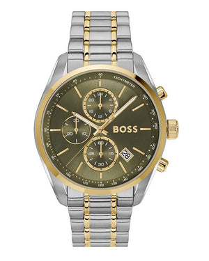 Hugo Boss Grand Prix Chronograph Green Dial Two Tone Steel Strap Watch for Men - 1514227