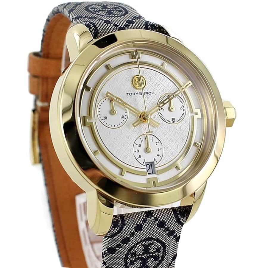 Tory Burch Classic Chronograph White Dial Grey Nylon Strap Watch for Women - TBW1035
