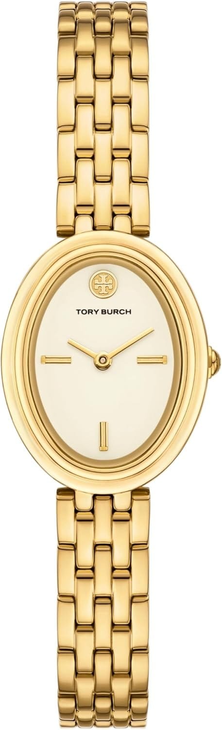 Tory Burch Oval White Dial Gold Steel Strap Watch for Women - TBW6032