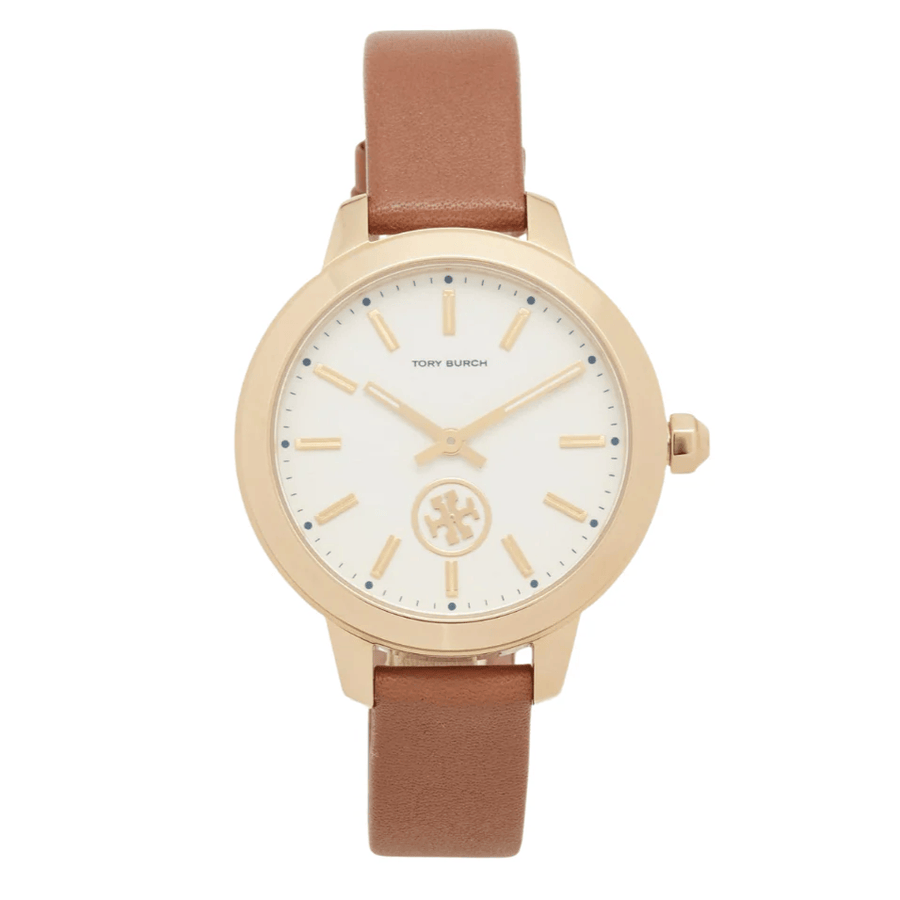 Tory Burch Collins Quartz White Dial Brown Leather Strap Watch for Women - TBW1202