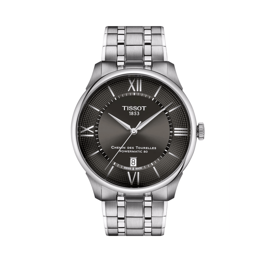 Tissot Chemin Des Tourelles Powermatic 80 Grey Dial Silver Steel Strap Watch for Men - T139.407.11.068.00