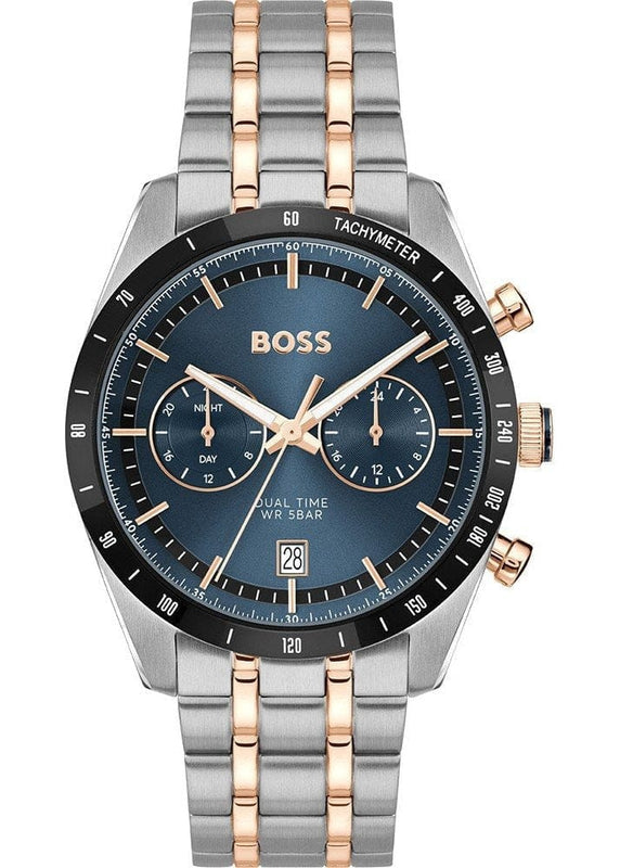 Hugo Boss Tourmaster Chronograph Blue Dial Two Tone Steel Strap Watch for Men - 1514288