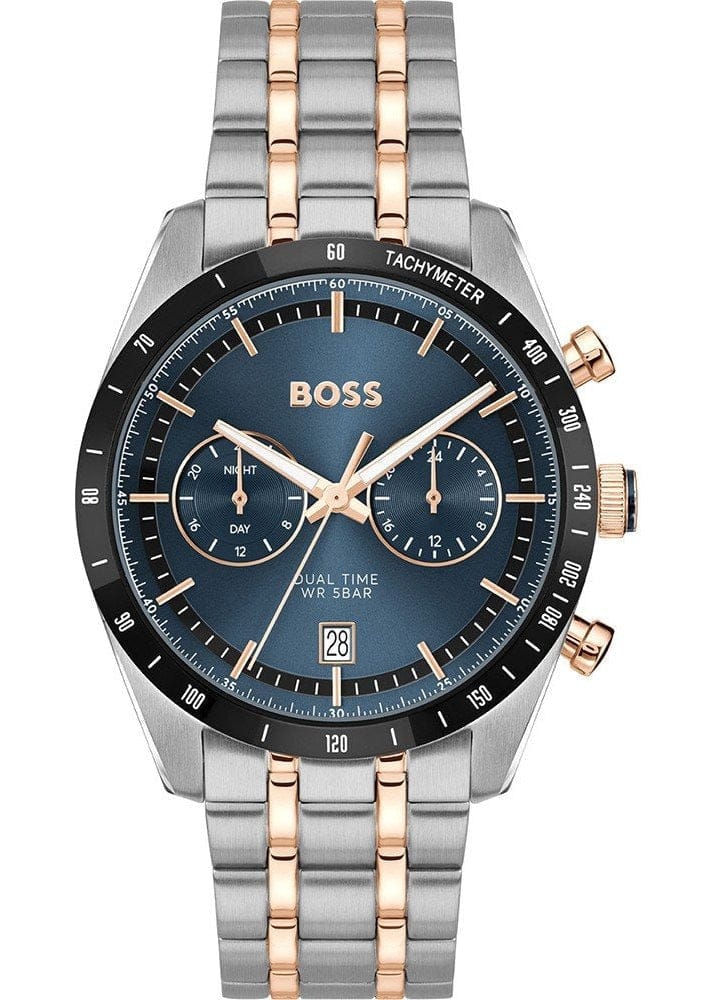 Hugo Boss Tourmaster Chronograph Blue Dial Two Tone Steel Strap Watch for Men - 1514288
