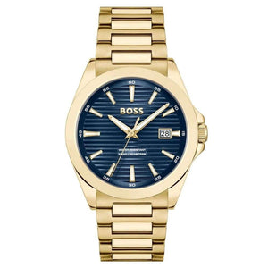 Hugo Boss Strike Blue Dial Gold Steel Strap Watch for Men - 1514172