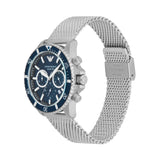Emporio Armani Diver Chronograph Blue Dial Silver Mesh Strap Watch for Men - AR11587