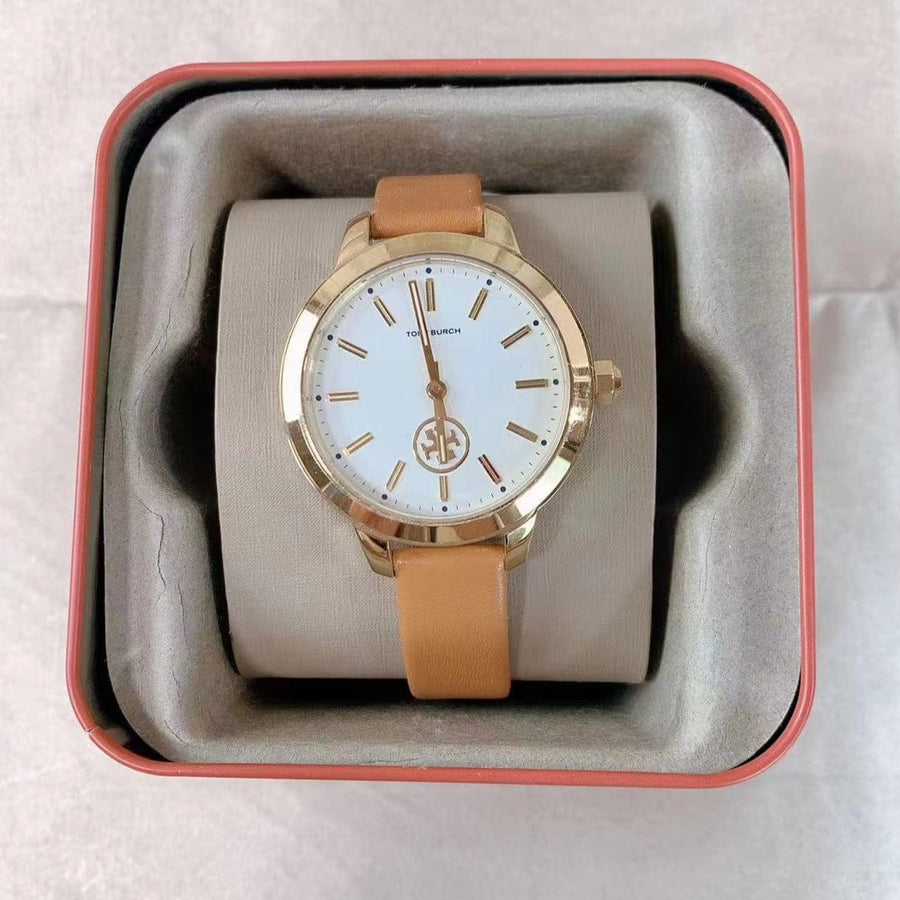 Tory Burch Collins Quartz White Dial Brown Leather Strap Watch for Women - TBW1202