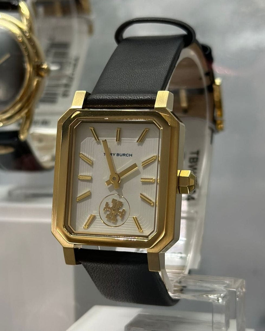 Tory Burch Robinson White Dial Black Leather Strap Watch for Women - TBW1504