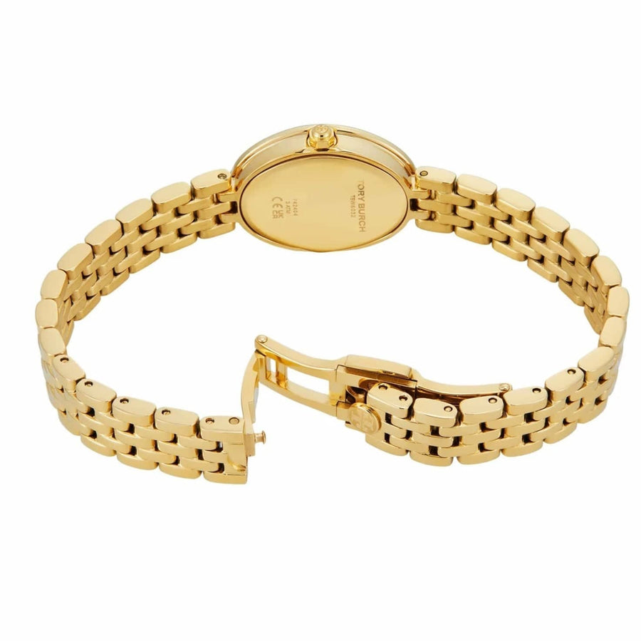 Tory Burch Oval White Dial Gold Steel Strap Watch for Women - TBW6032