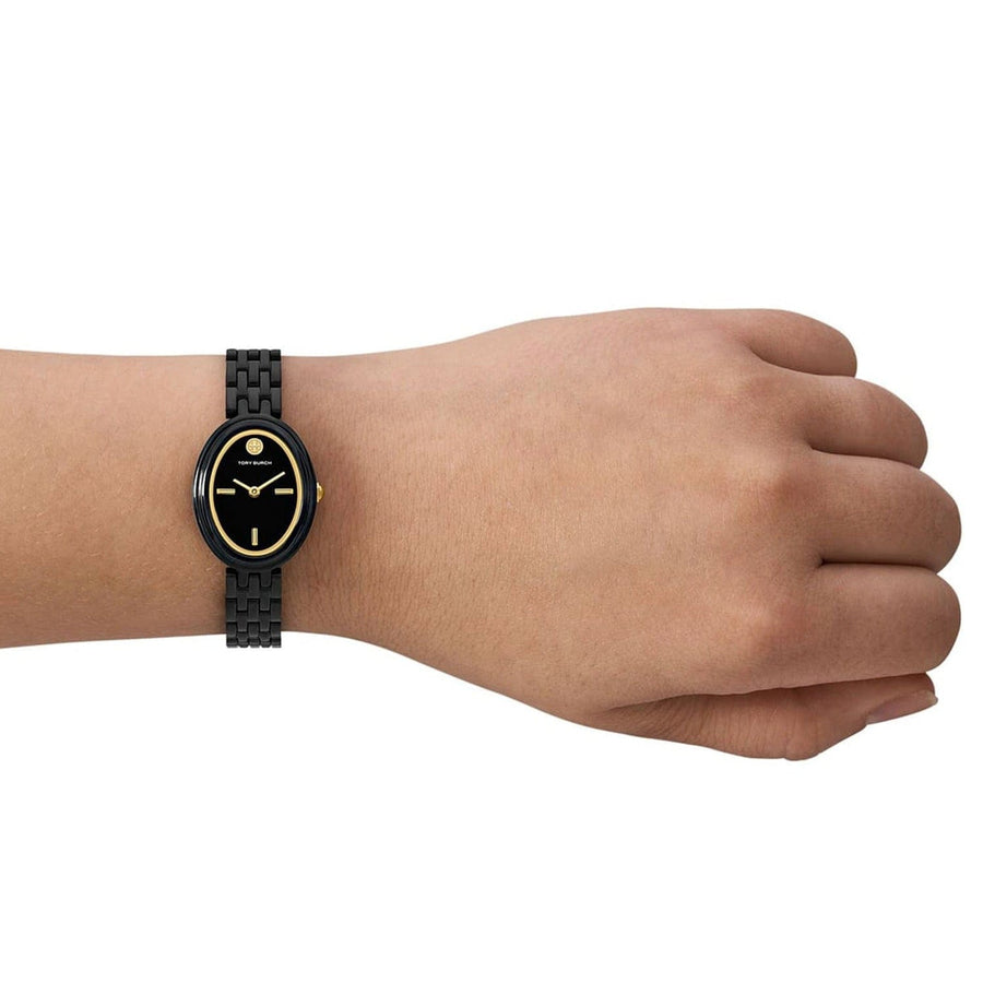 Tory Burch Oval Black Dial Black Steel Strap Watch for Women - TBW6035