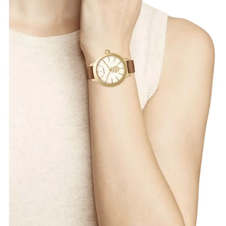 Tory Burch Collins Quartz White Dial Brown Leather Strap Watch for Women - TBW1202
