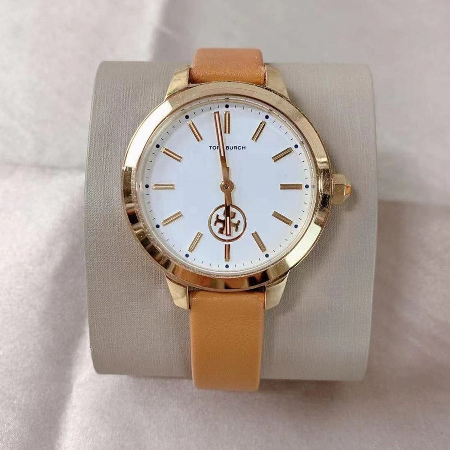 Tory Burch Collins Quartz White Dial Brown Leather Strap Watch for Women - TBW1202