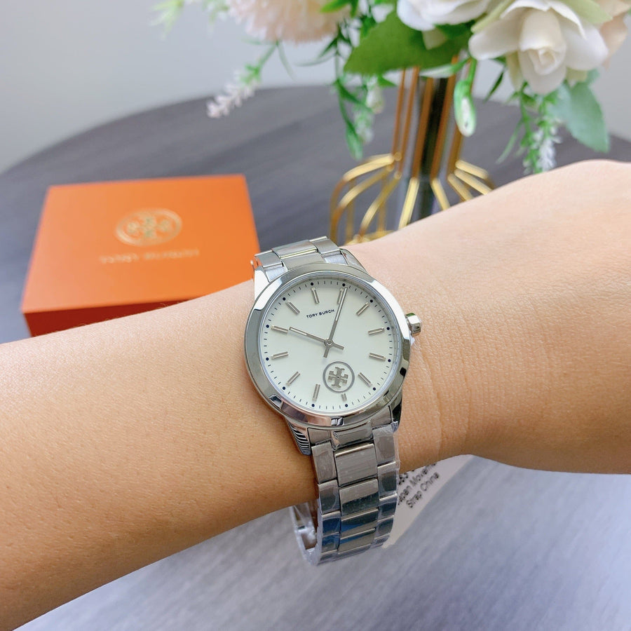 Tory Burch Collins White Dial Silver Steel Strap Watch for Women - TBW1301