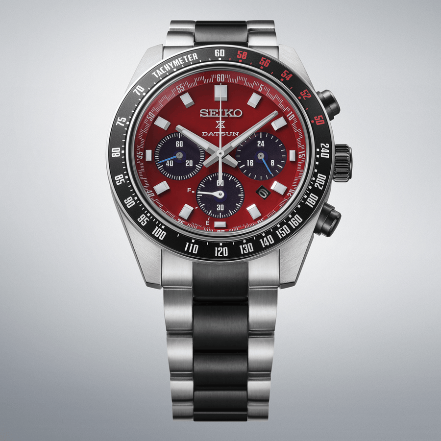 Seiko Prospex Speedtimer Solar Chronograph Datsun 240Z Collaboration Limited Edition Red Dial Two Tone Steel Strap Watch for Men - SBDL123