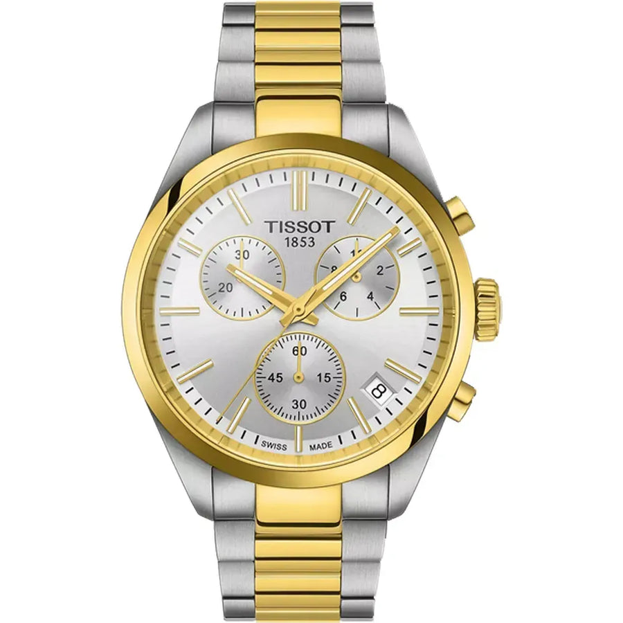 Tissot PR 100 Chronograph Silver Dial Two Tone Steel Strap Watch for Men - T150.417.22.031.00