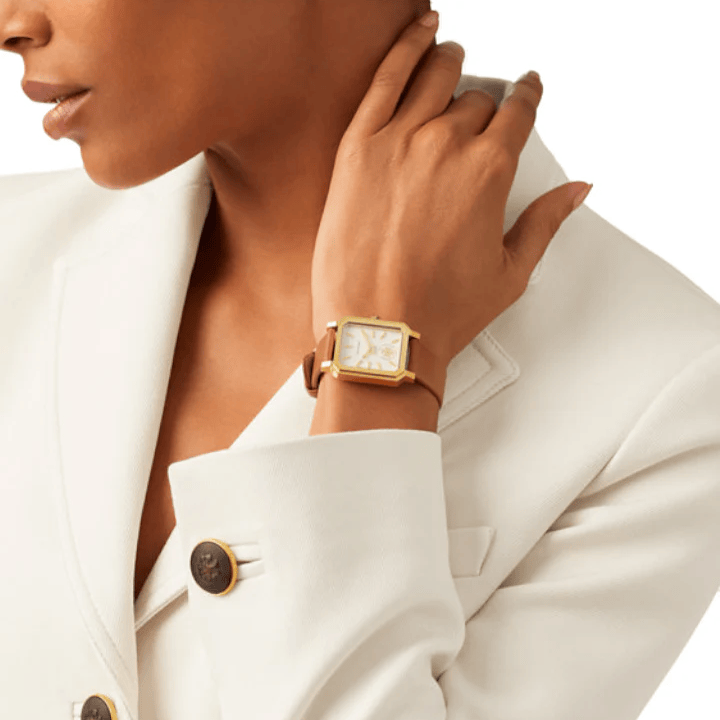 Tory Burch Robinson White Dial Brown Leather Strap Watch for Women - TBW1503