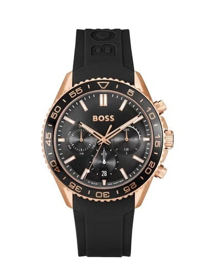 Hugo Boss Runner Chronograph Black Dial Black Silicone Strap Watch for Men - 1514168