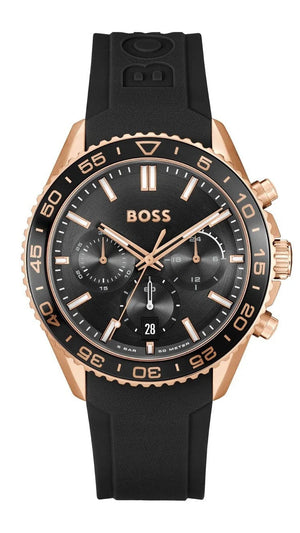 Hugo Boss Runner Chronograph Black Dial Black Silicone Strap Watch for Men - 1514168