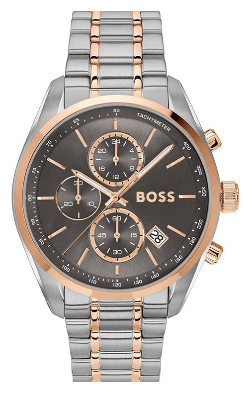Hugo Boss Grand Prix Chronograph Grey Dial Two Tone Steel Strap Watch for Men - 1514252