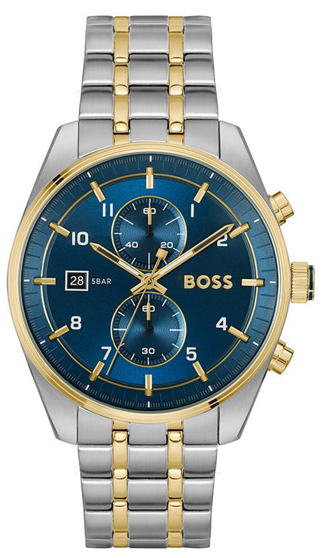 Hugo Boss Skytraveller Chronograph Blue Dial Two Tone Steel Strap Watch for Men - 1514247